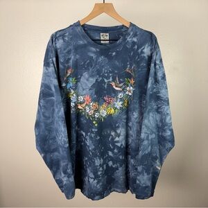 Vintage 90’s Hummingbird Flower Tie Dye Long Sleeve AOP Nature T Shirt Size 2XL